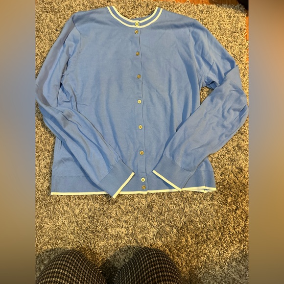 J.Crew Women's Blue Tipped Cotton Cardigan Sweater XL NWT - Preppy Classic - Picture 9 of 9